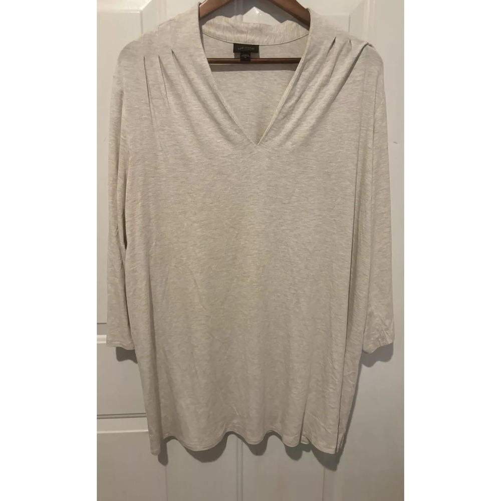 J Jill Top Tunic Women's Oatmeal Wearever Collection Pleated Shoulder Beige XL